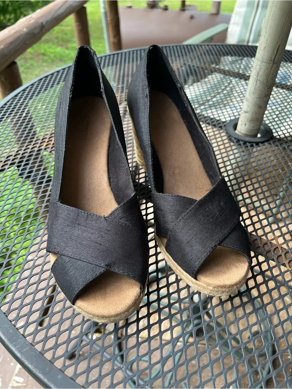 G.H. Bass & Co. Black Crisscross Peep-Toe Wedges